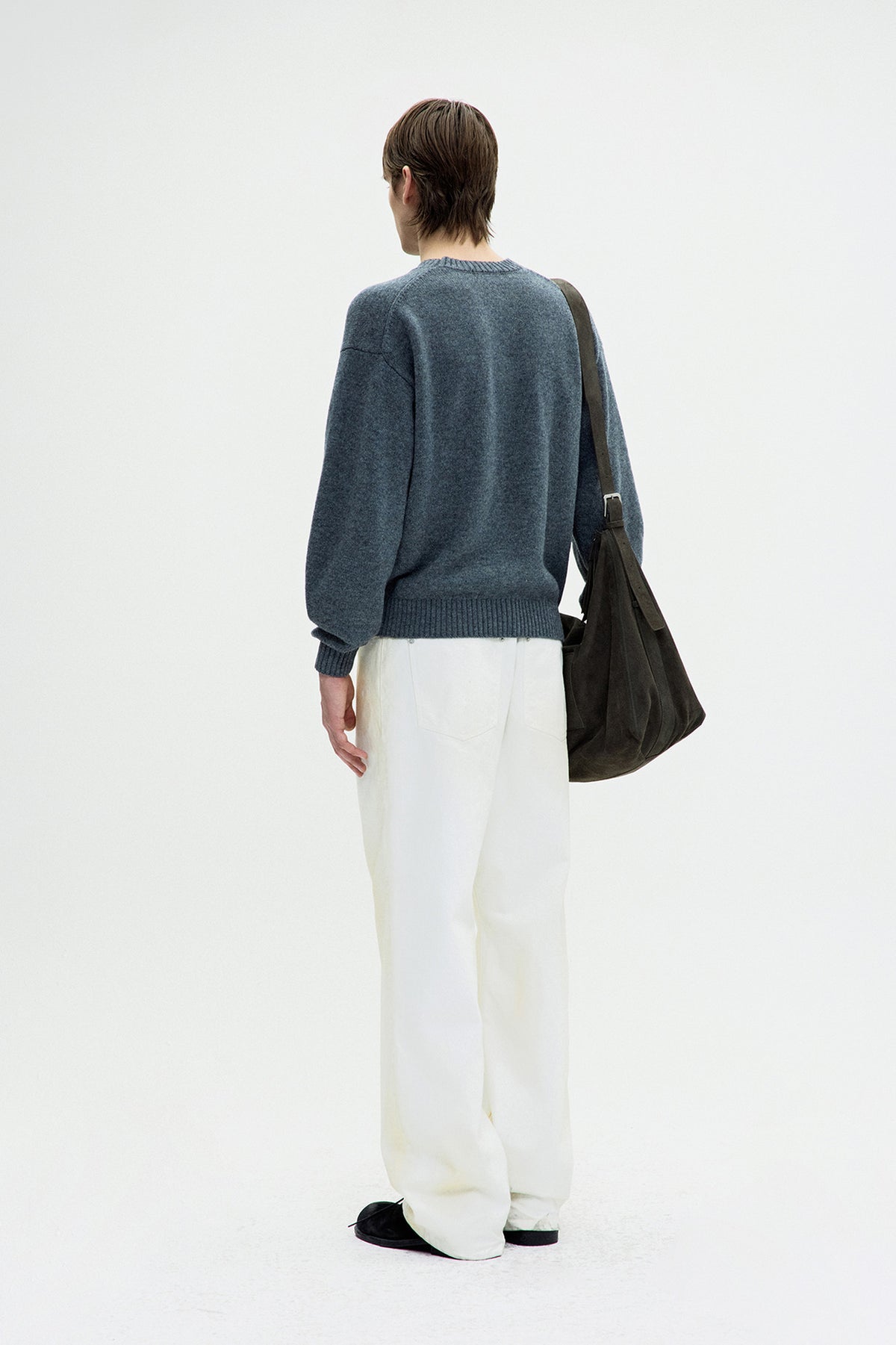 Wool Cropped Crewneck Sweater - Melange Grey