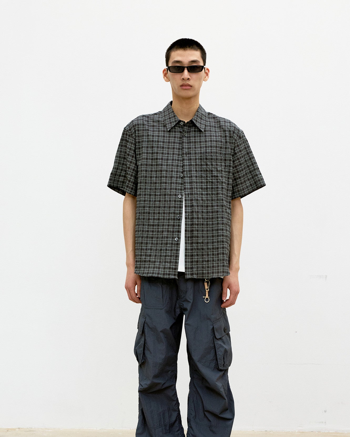 Alternative Wrinkle Check Half Shirt - Washed Black