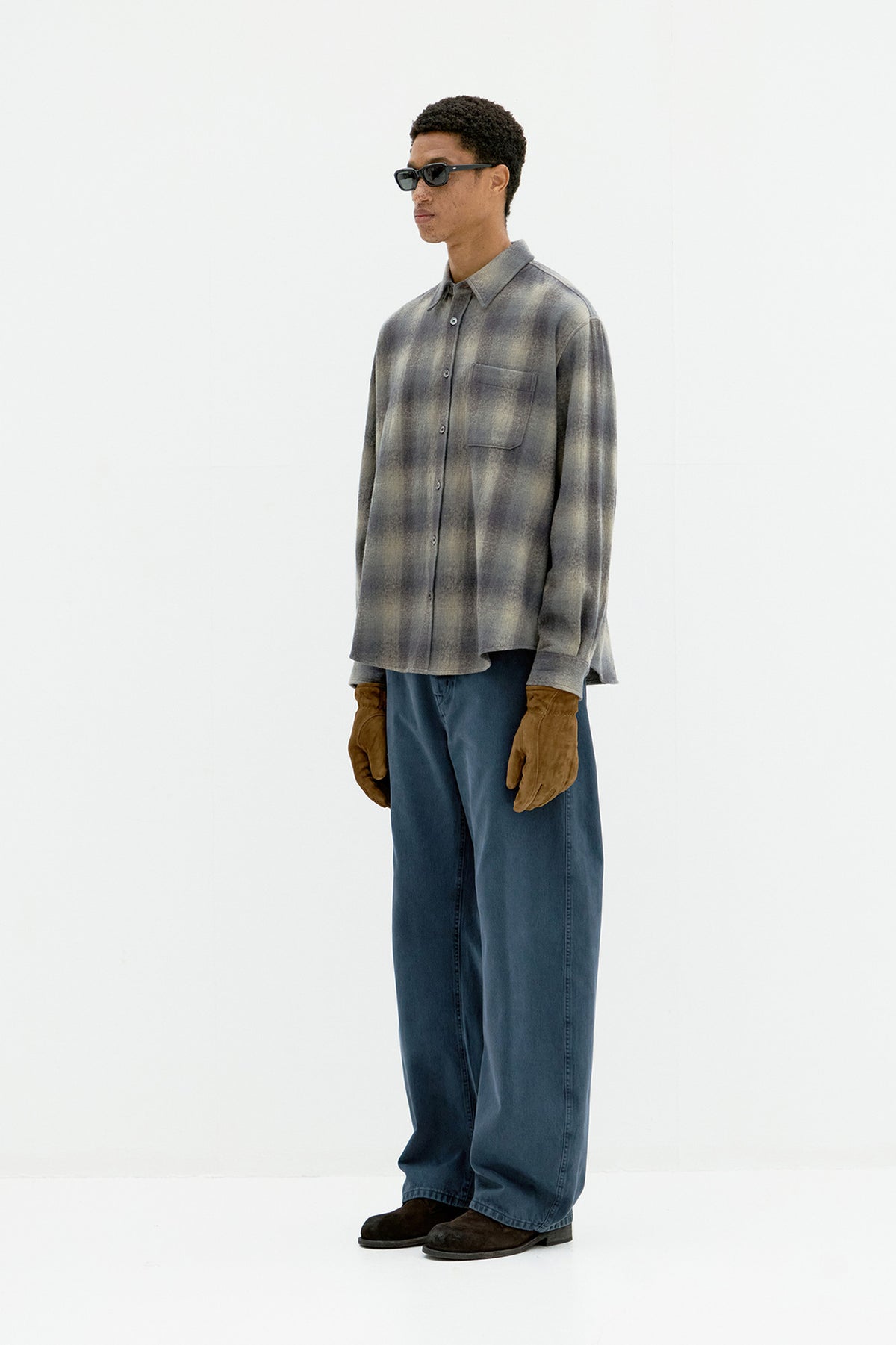 Ombre Flannel One Pocket Checkered Shirt - Blue Grey