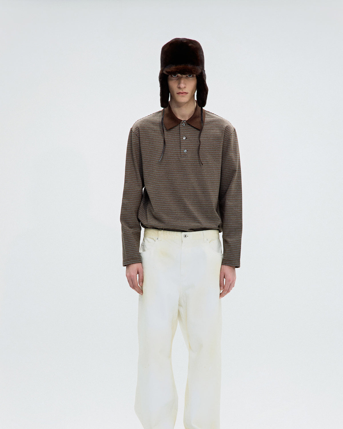 Multi Pin Pique Polo Long Sleeve - Brown