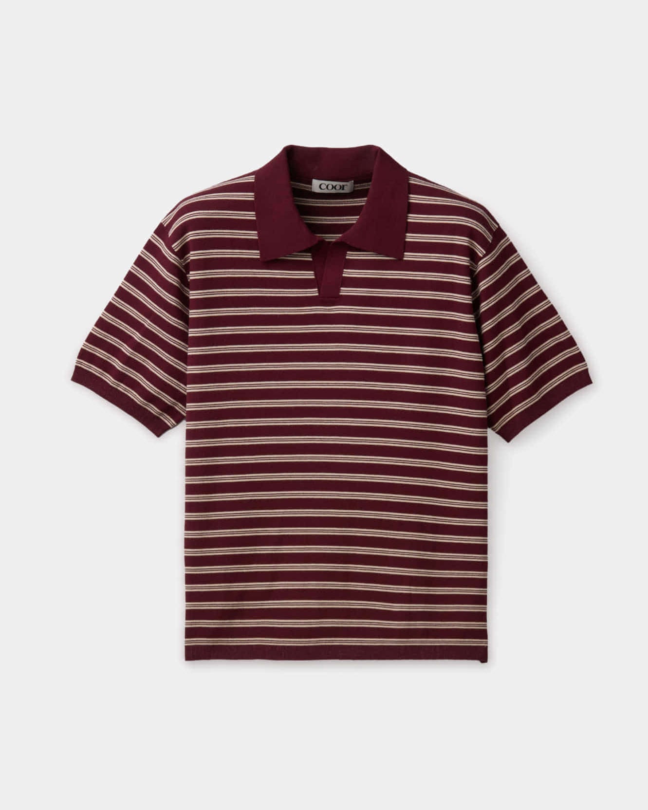 Open-Collar Stripe Sweater - Burgundy