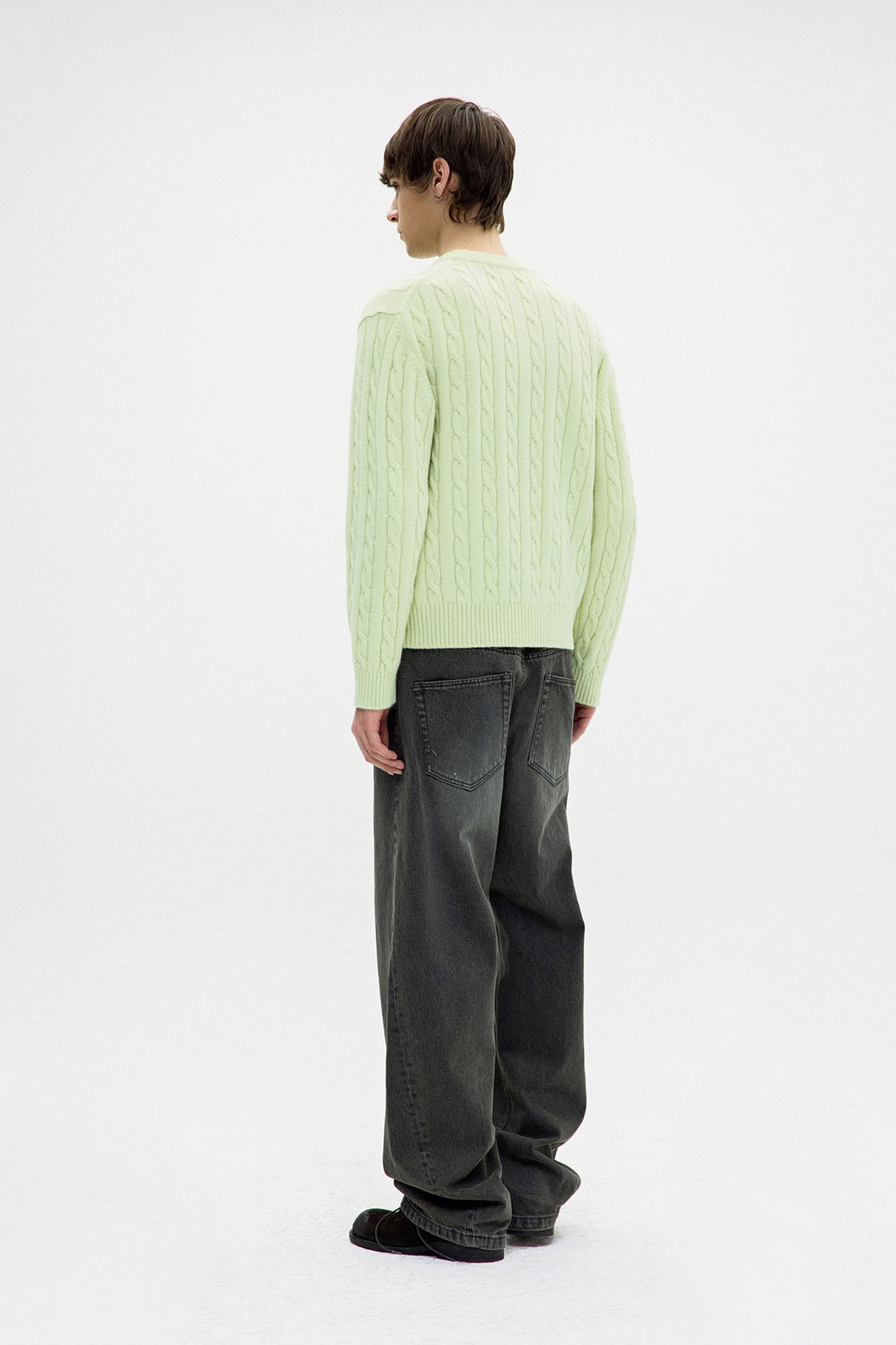 Alpaca Blend Cable Sweater - Lime Green