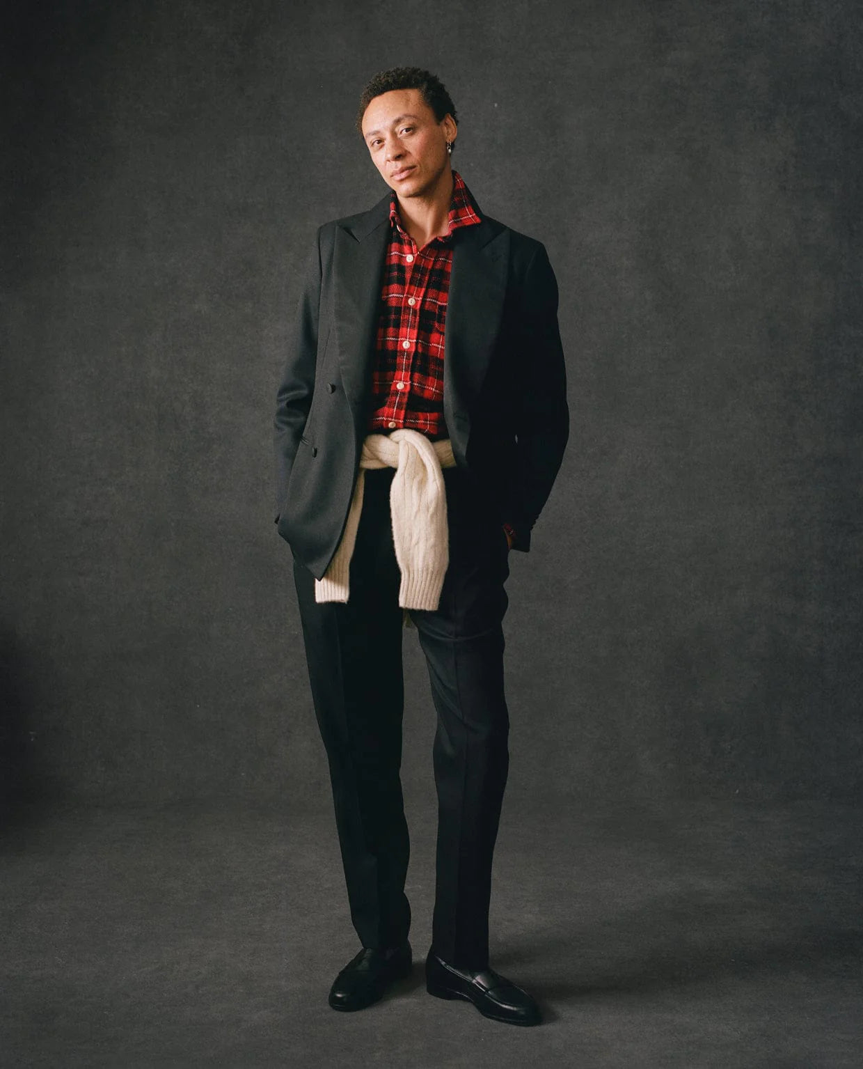 Check Cotton Two-Pocket Work Shirt - Black & Red