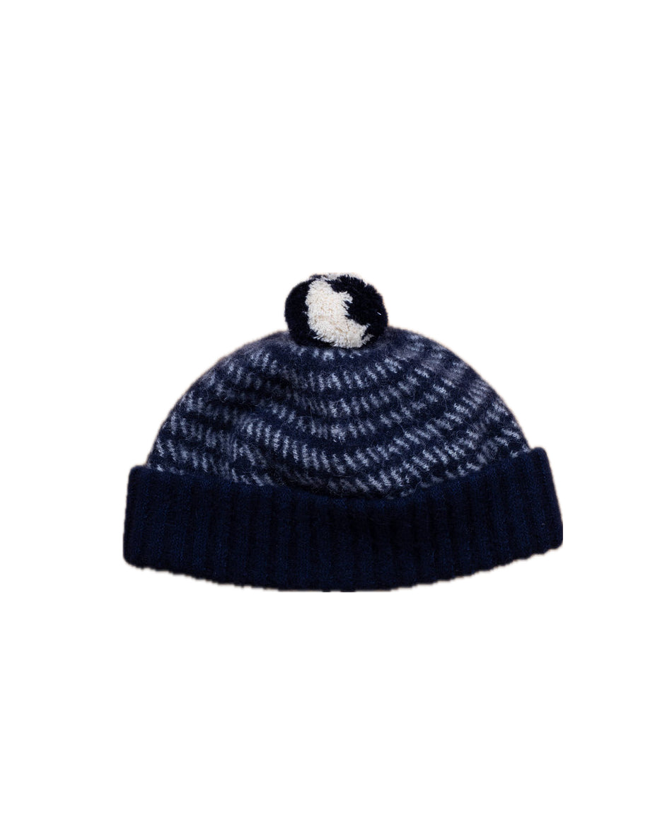 Baby Alpaca Watch Cap With Pom - Navy / Ivory