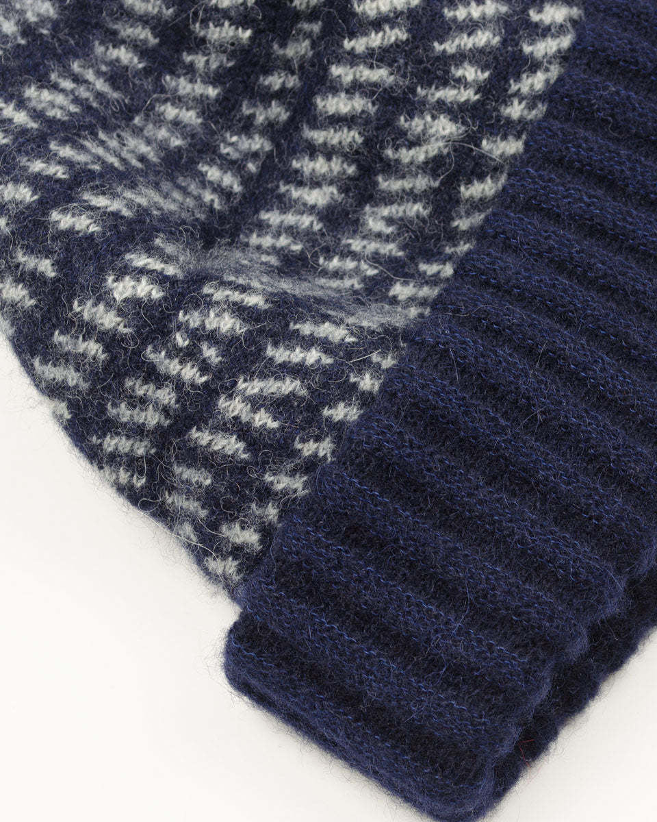 Baby Alpaca Watch Cap With Pom - Navy / Ivory