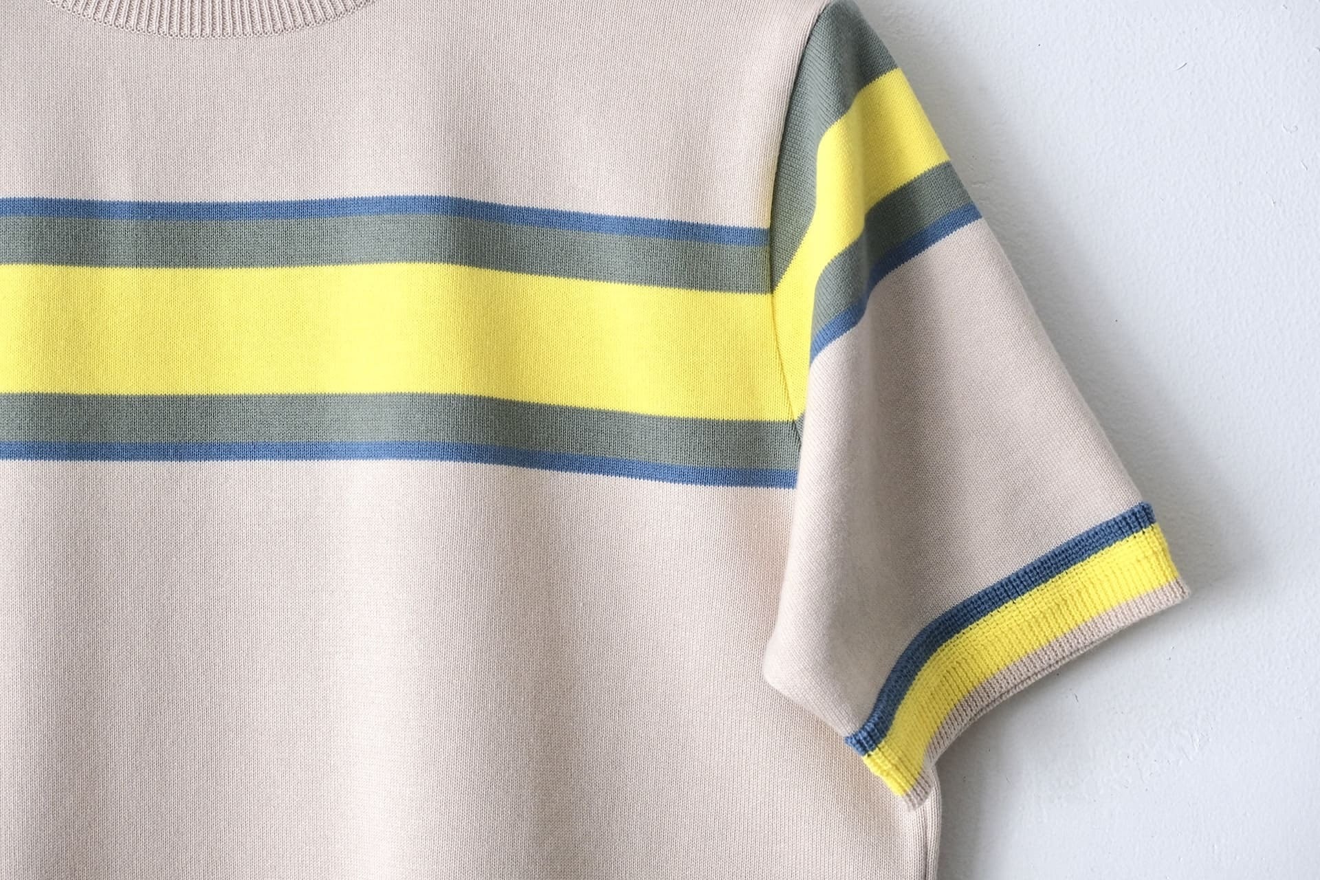 Border Knit T-Shirt - Beige Border