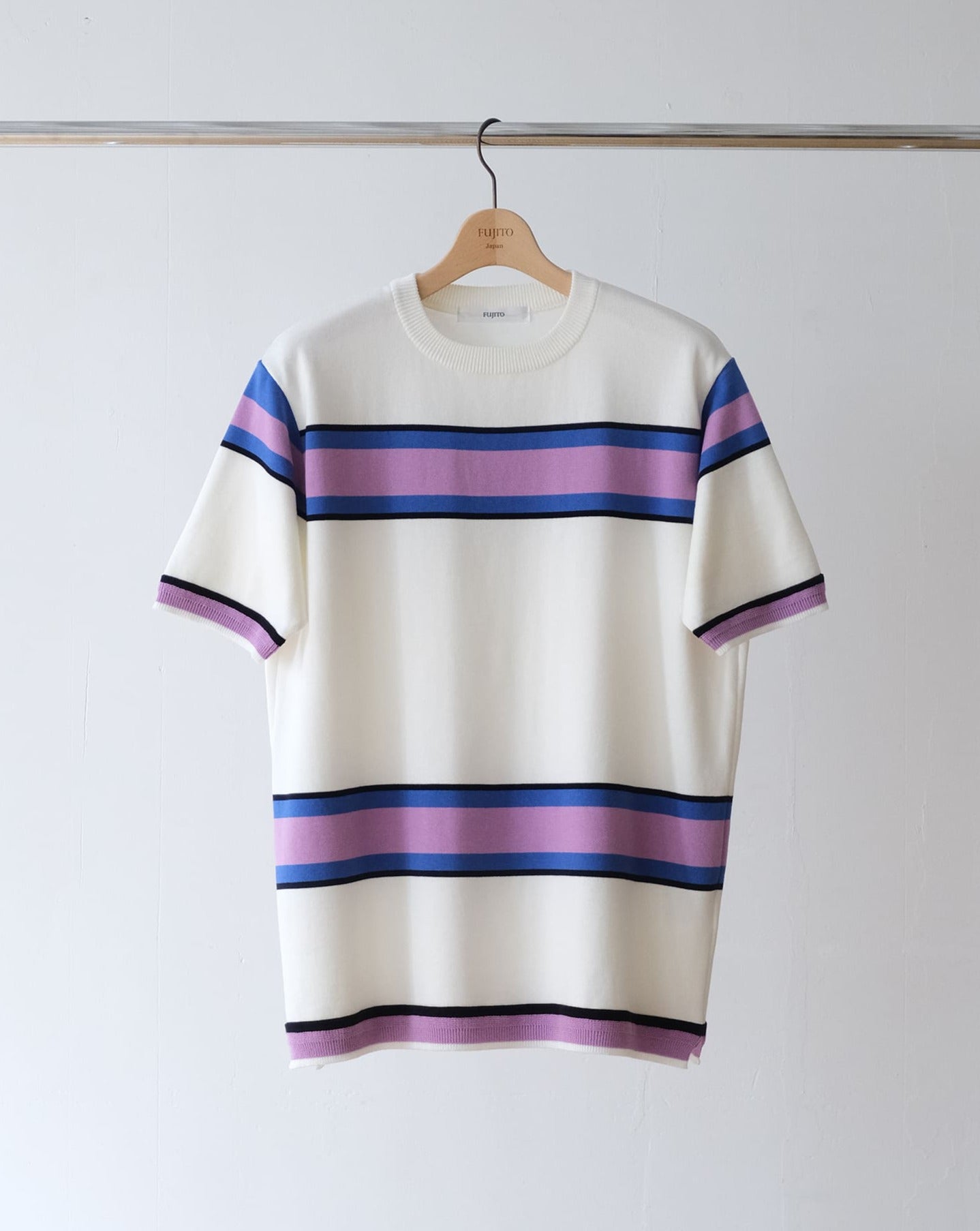 Border Knit T- Shirt - White/Purple