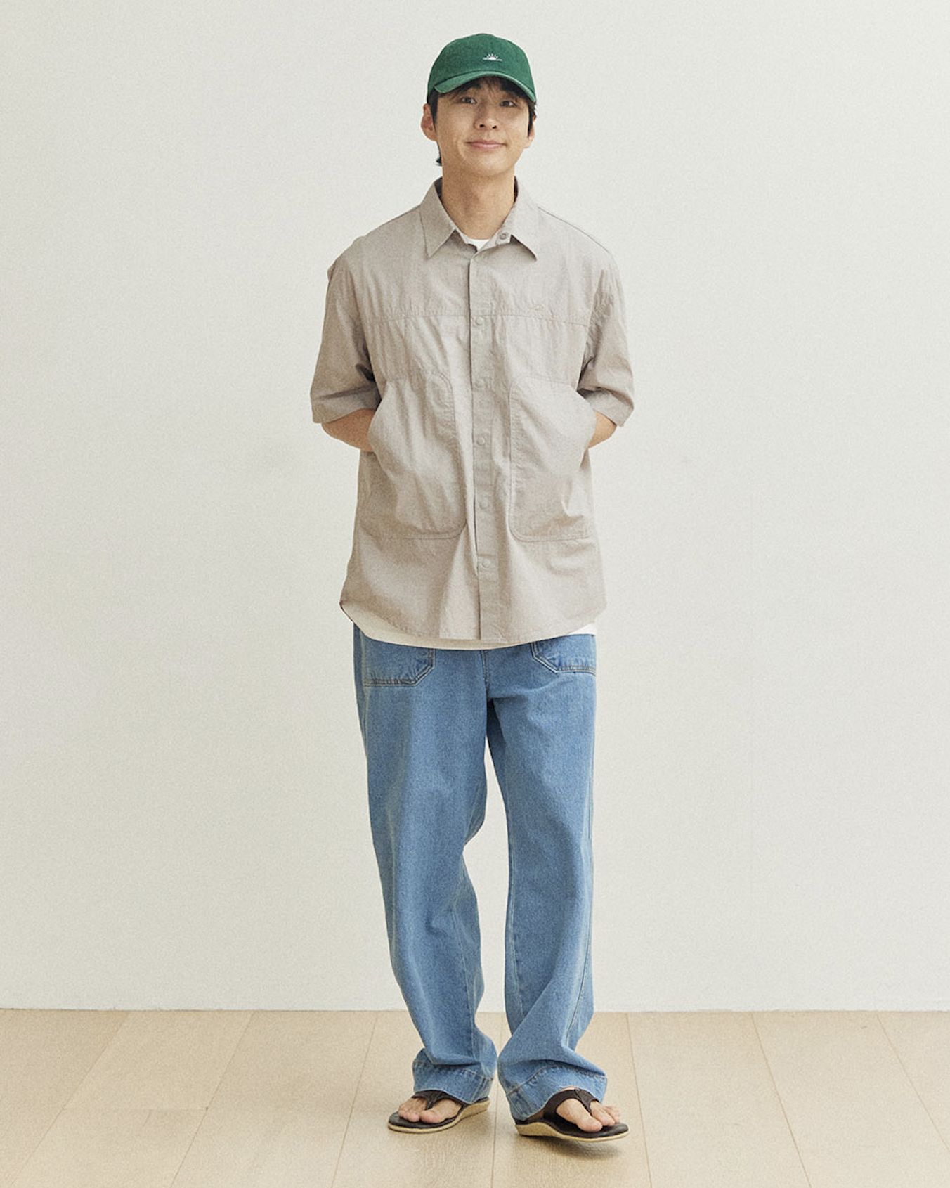 Cotton Snap Half Shirt - Light Gray