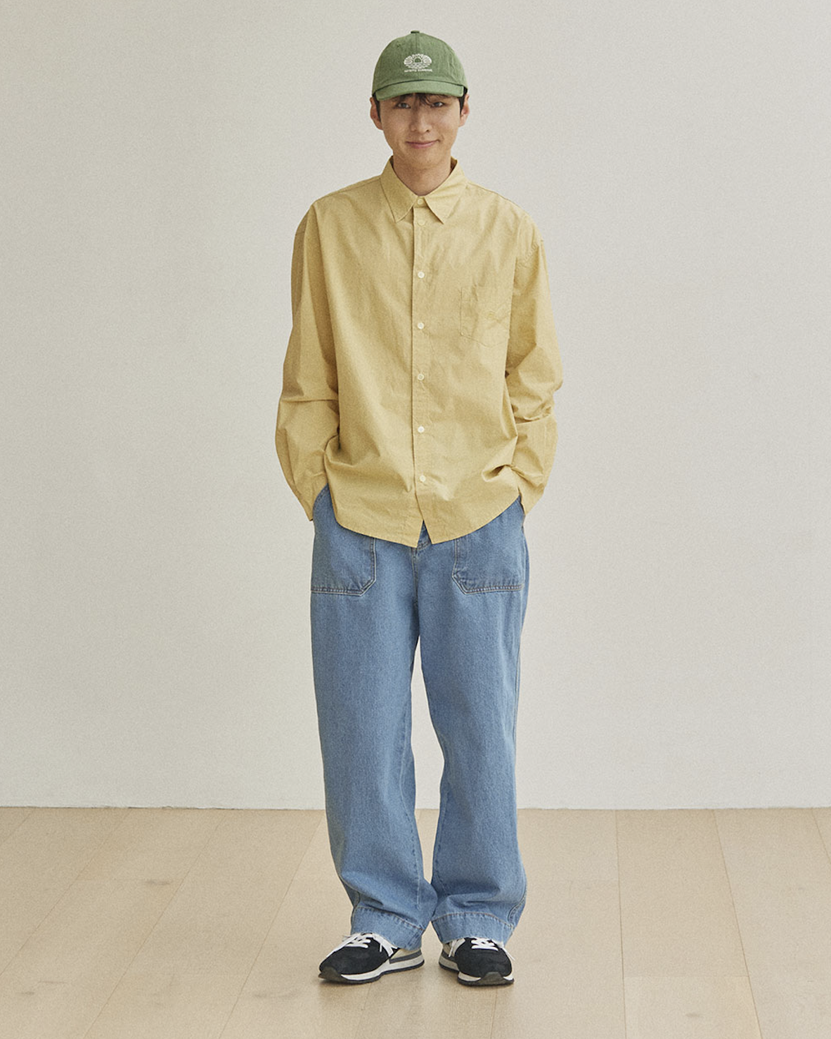 One Tuck Wide Fatigue Denim Pants - Blue