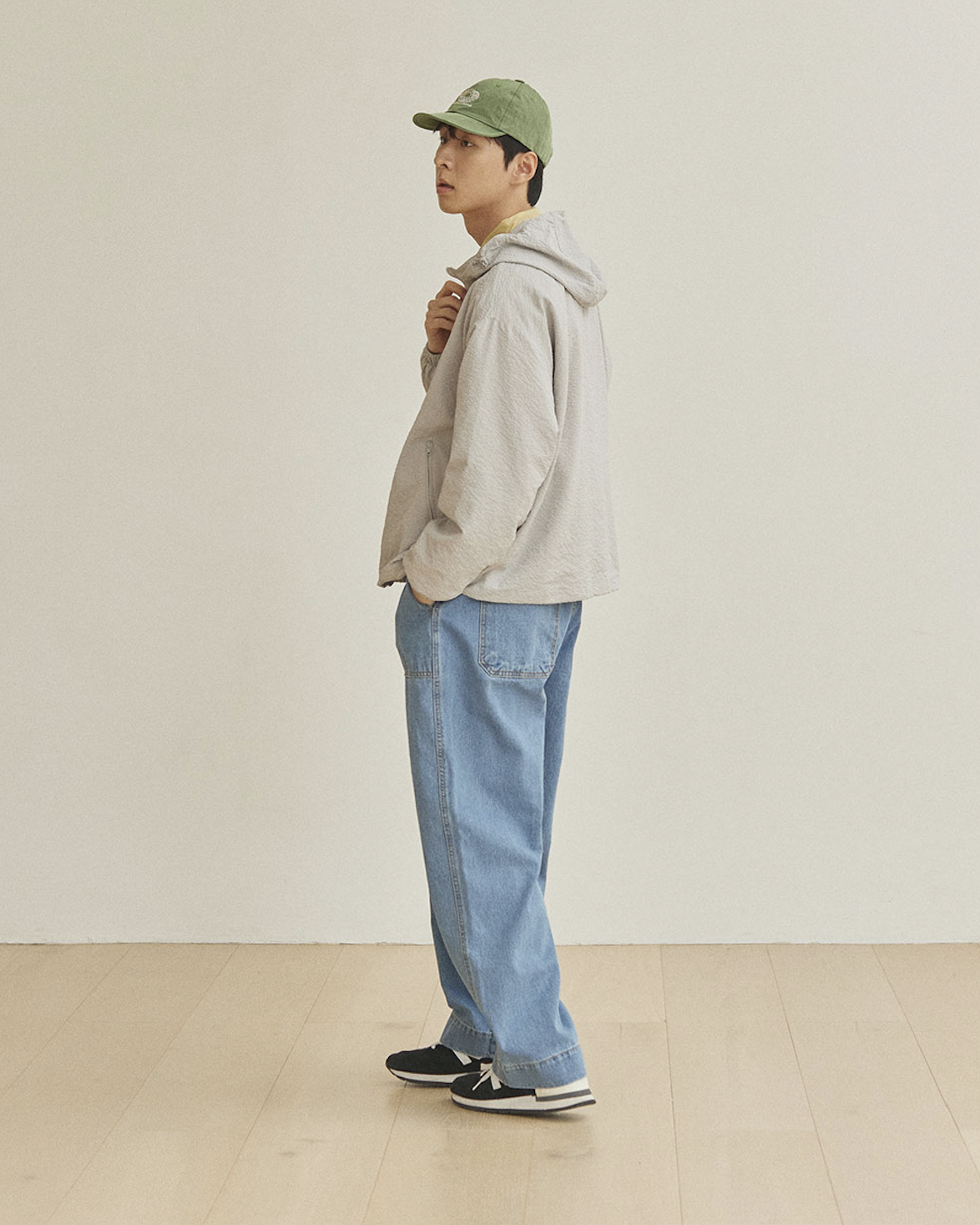 One Tuck Wide Fatigue Denim Pants - Blue