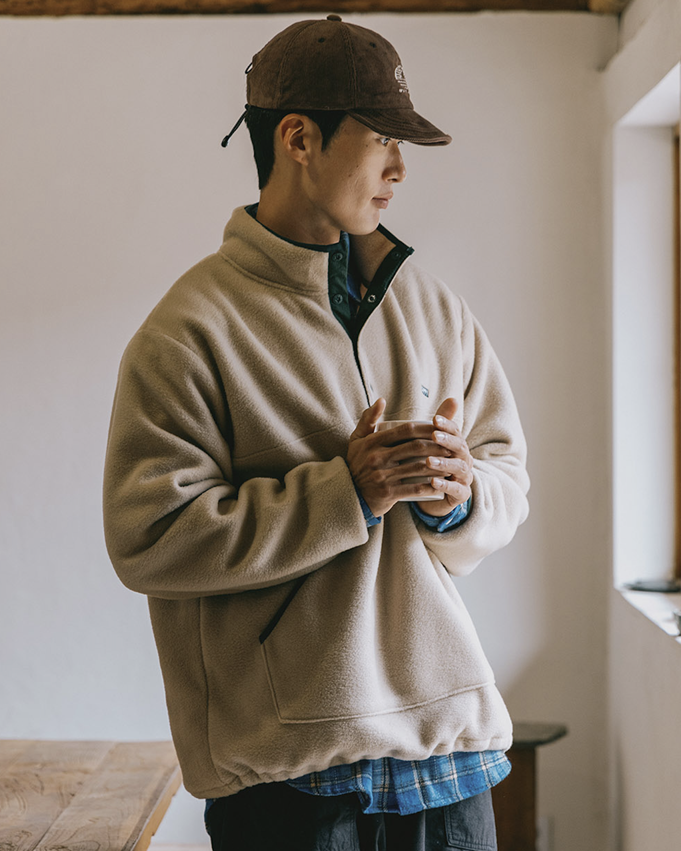 Fleece Button Anorak - Beige