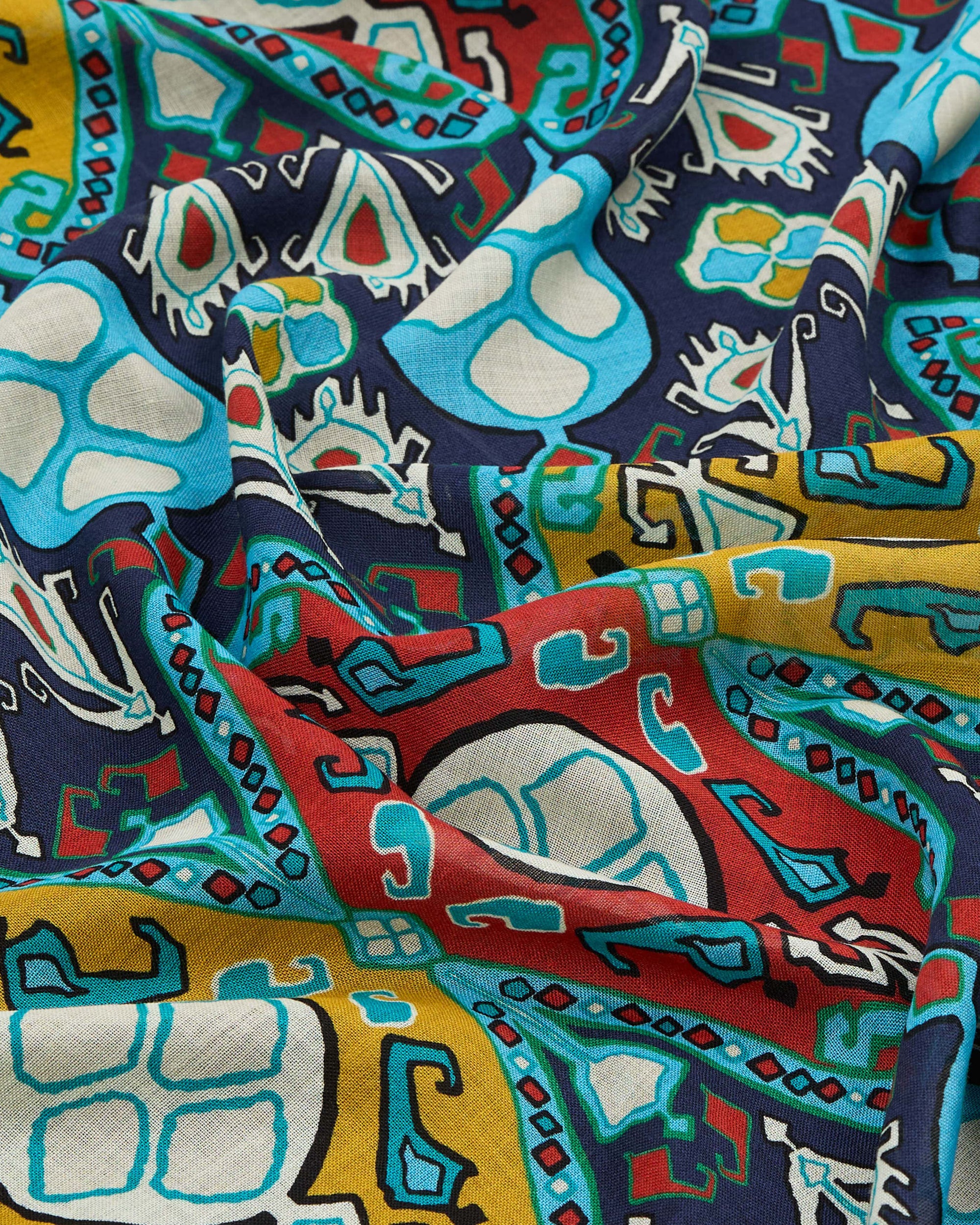 Tapestry Print Wool Silk Scarf -Navy