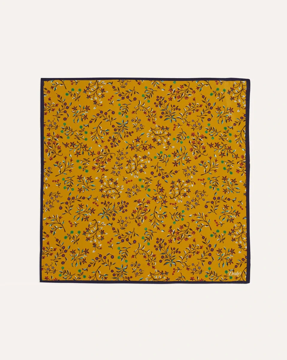 All Over Floral Pocket Square - Mustard