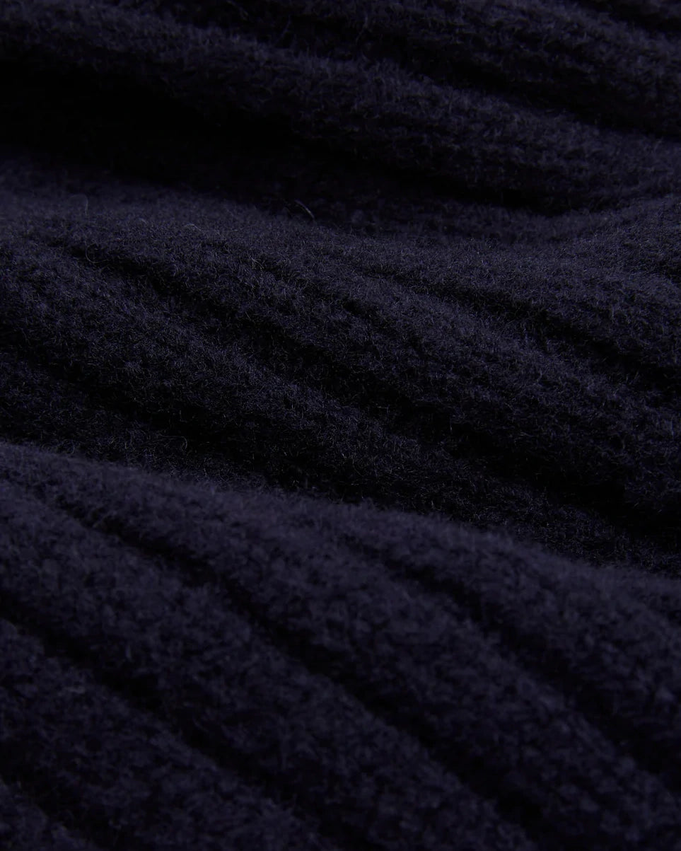 Lambswool Ribbed Knit Beanie - Navy