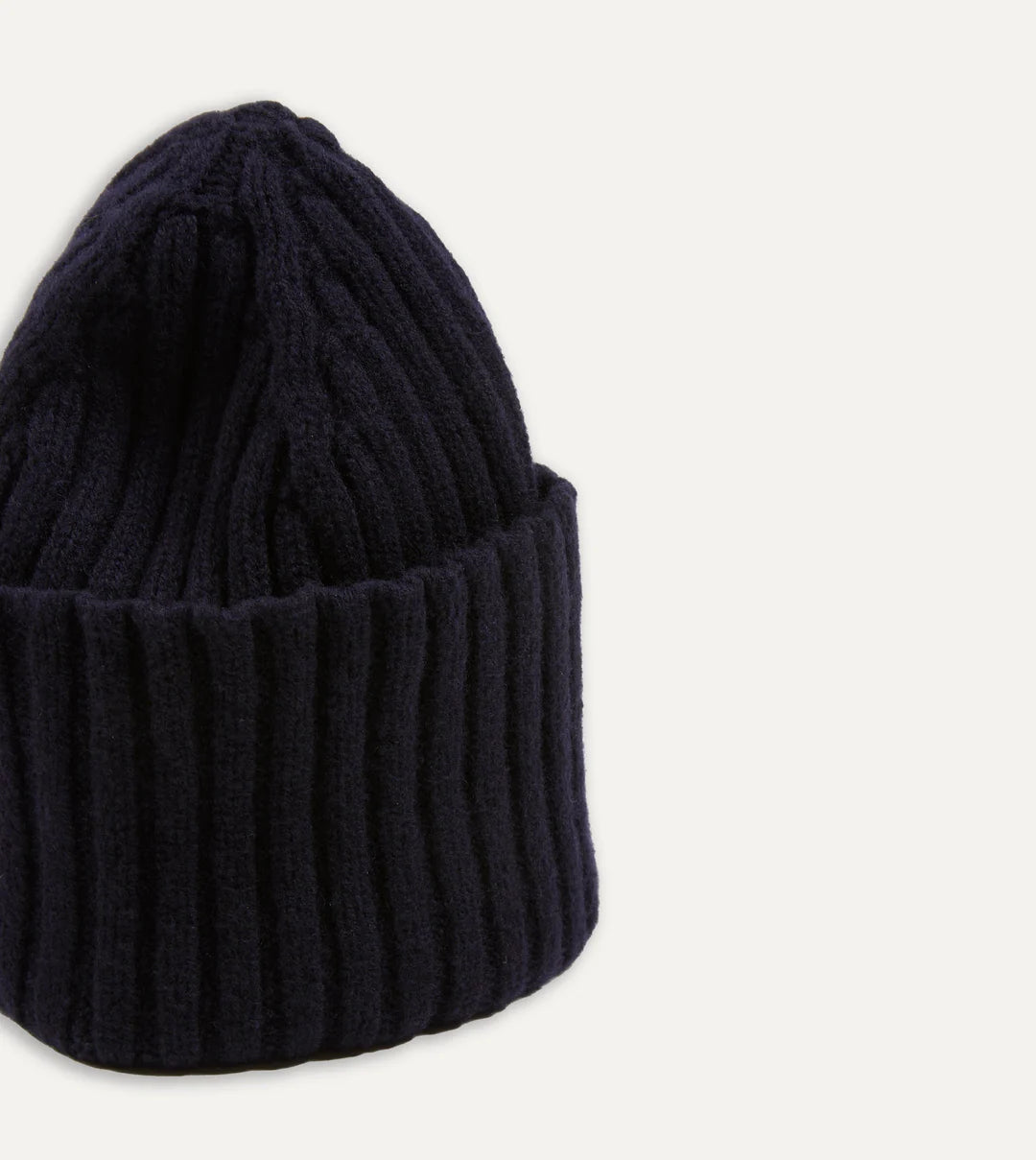 Lambswool Ribbed Knit Beanie - Navy