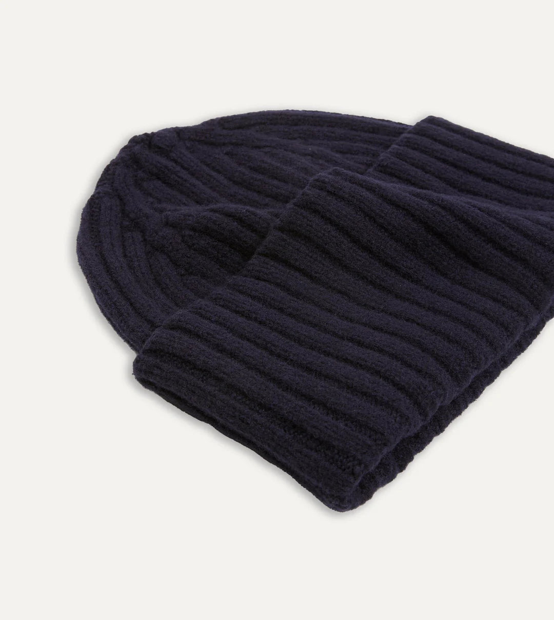 Lambswool Ribbed Knit Beanie - Navy