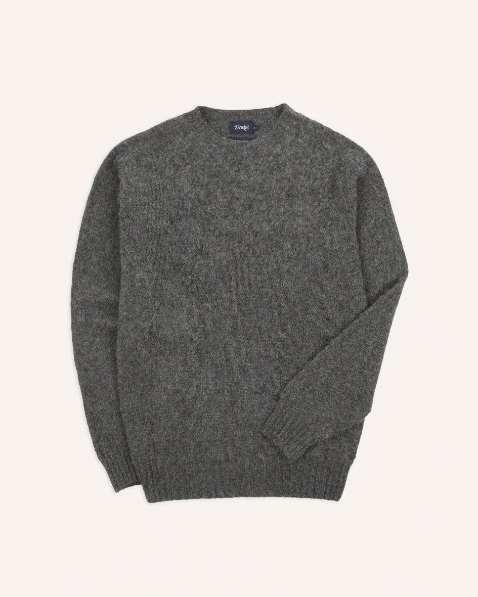 Brushed Shetland Crew Neck Jumper - Charcoal