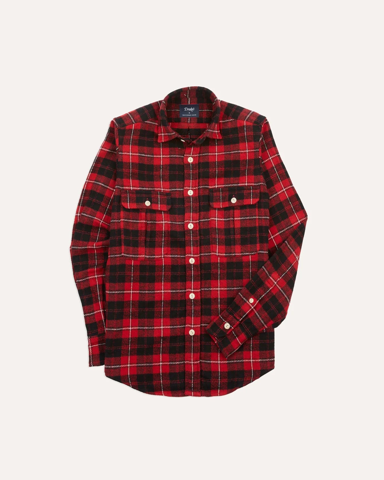 Check Cotton Two-Pocket Work Shirt - Black & Red