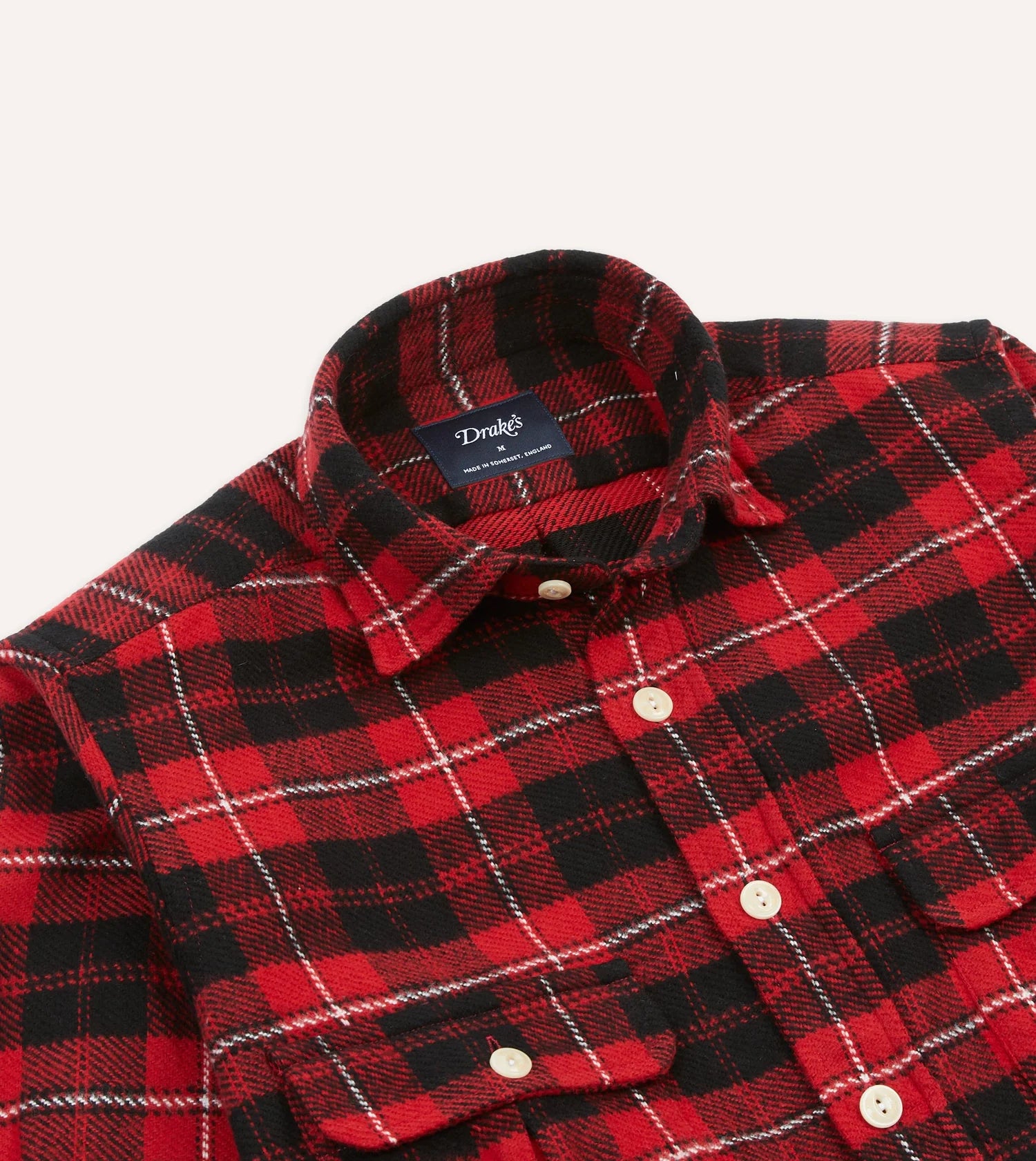 Check Cotton Two-Pocket Work Shirt - Black & Red