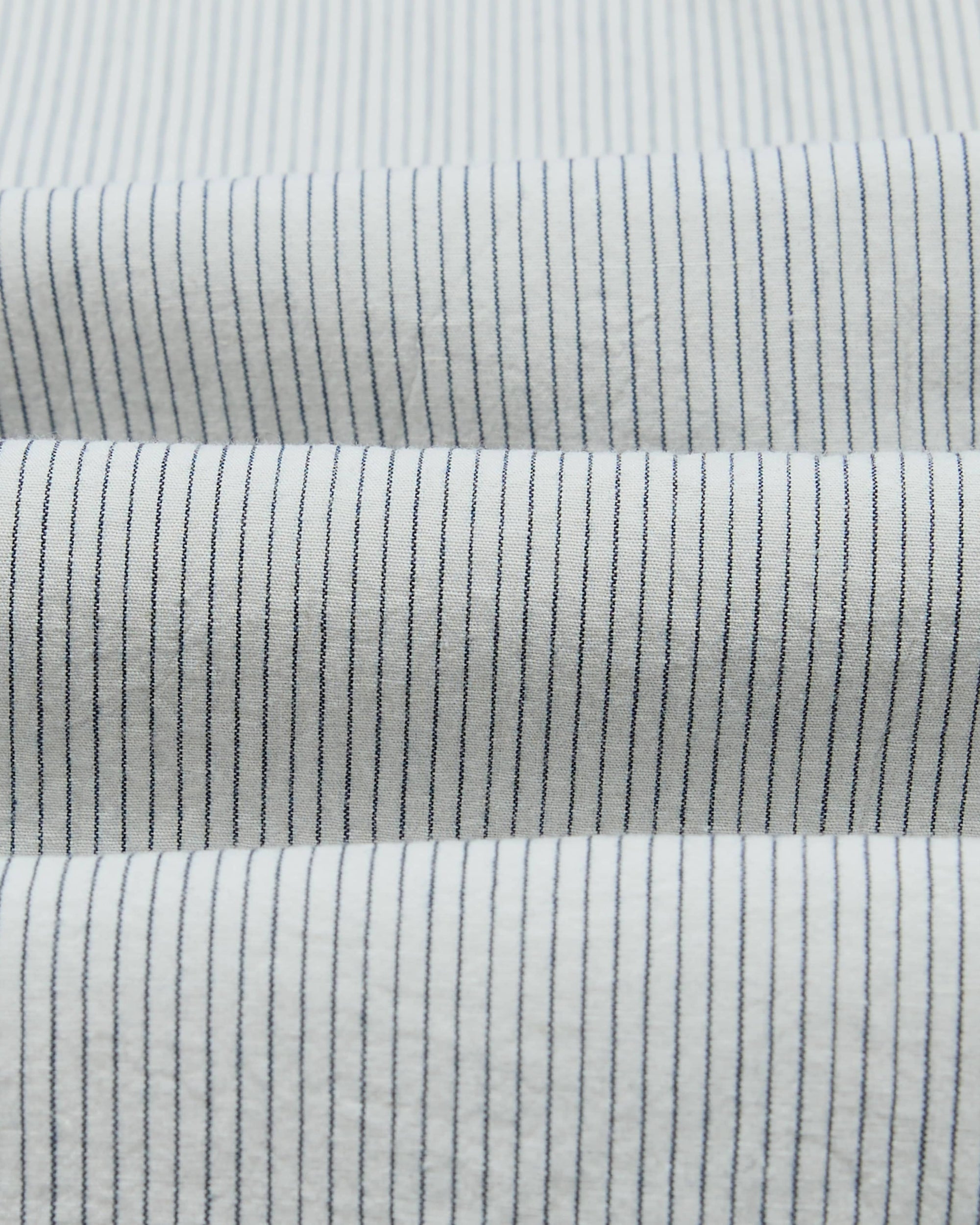 Cotton Mandarin Collar Shirt - White and Navy Stripe
