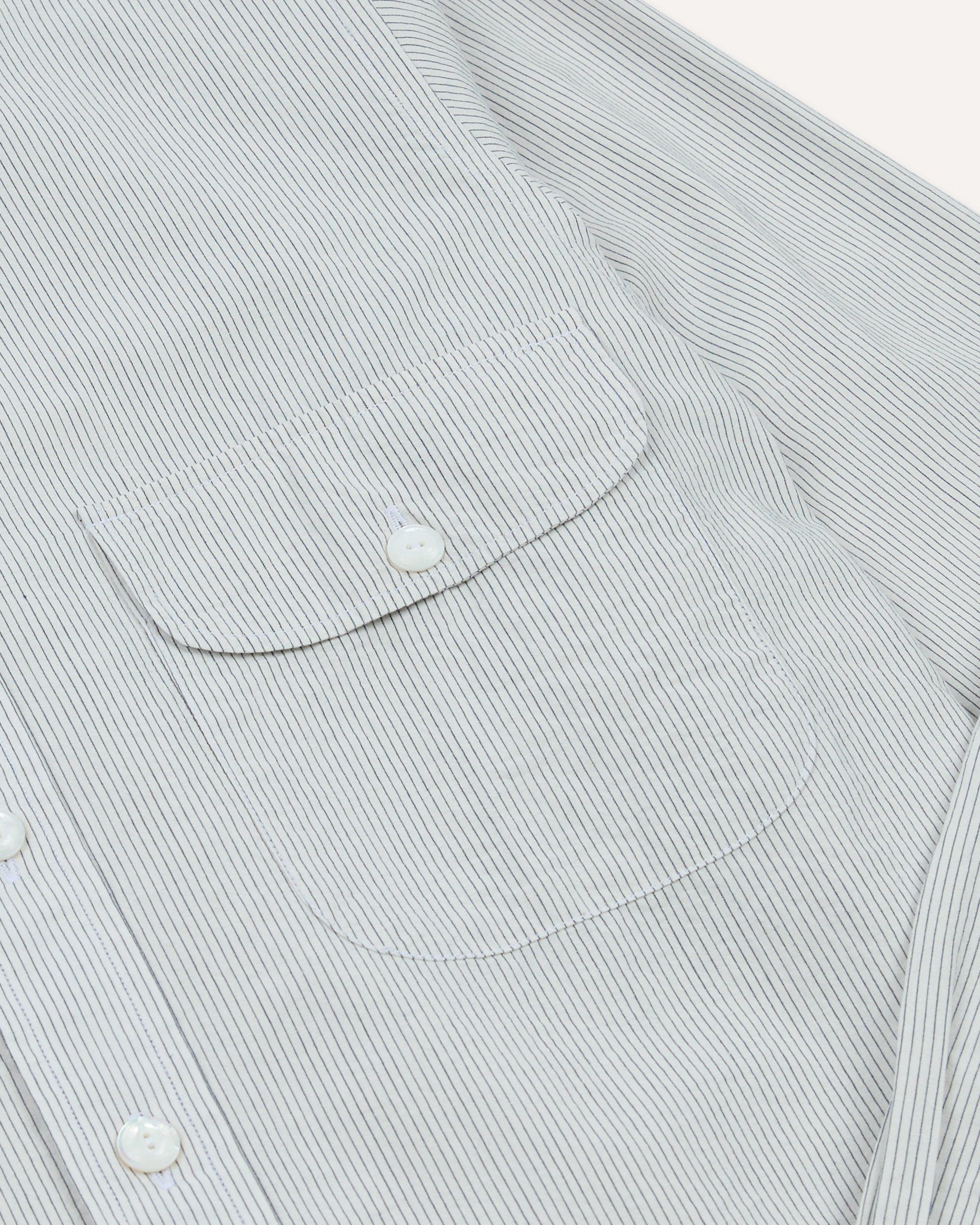 Cotton Mandarin Collar Shirt - White and Navy Stripe