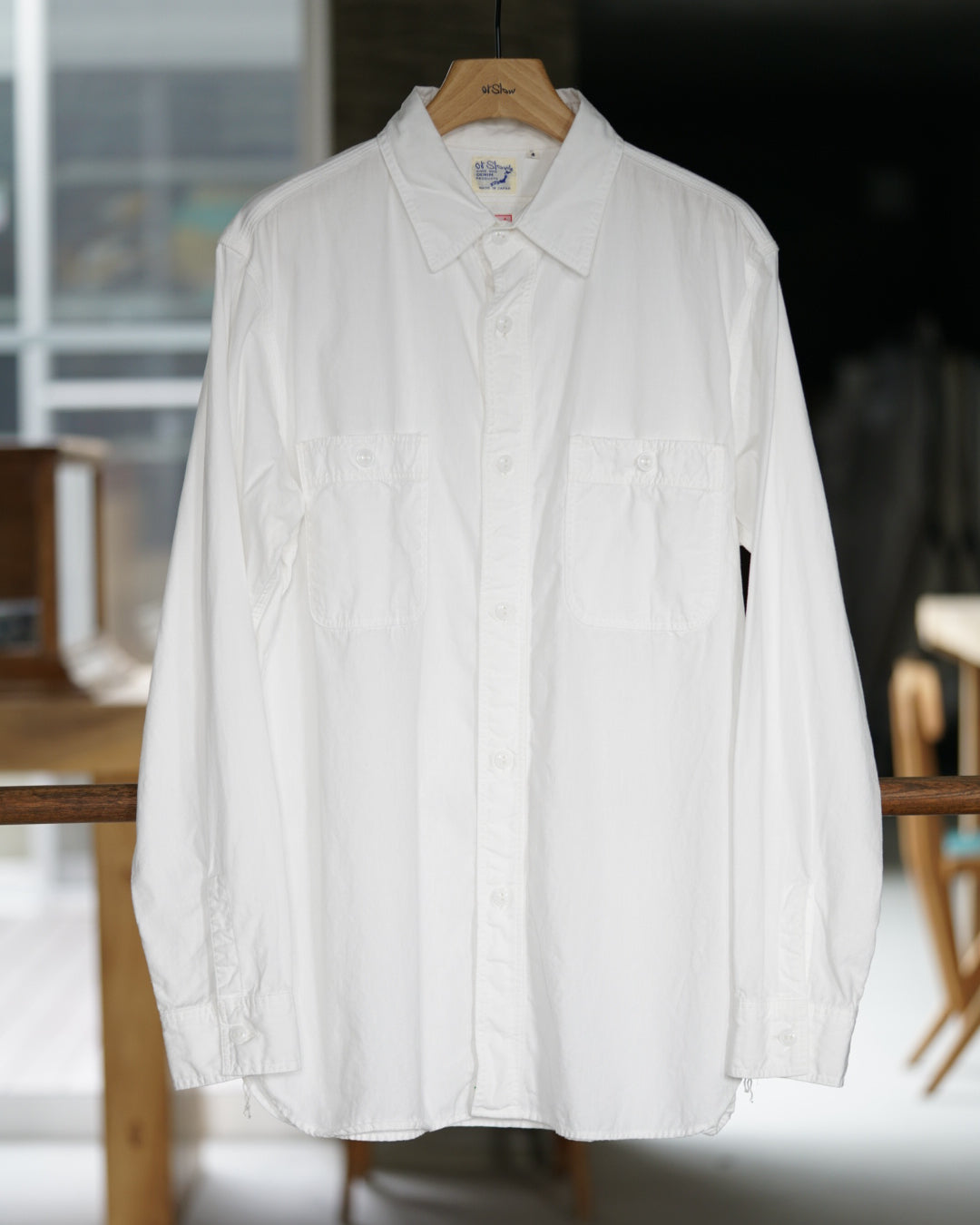 Slim Fit White Chambray Work Shirt