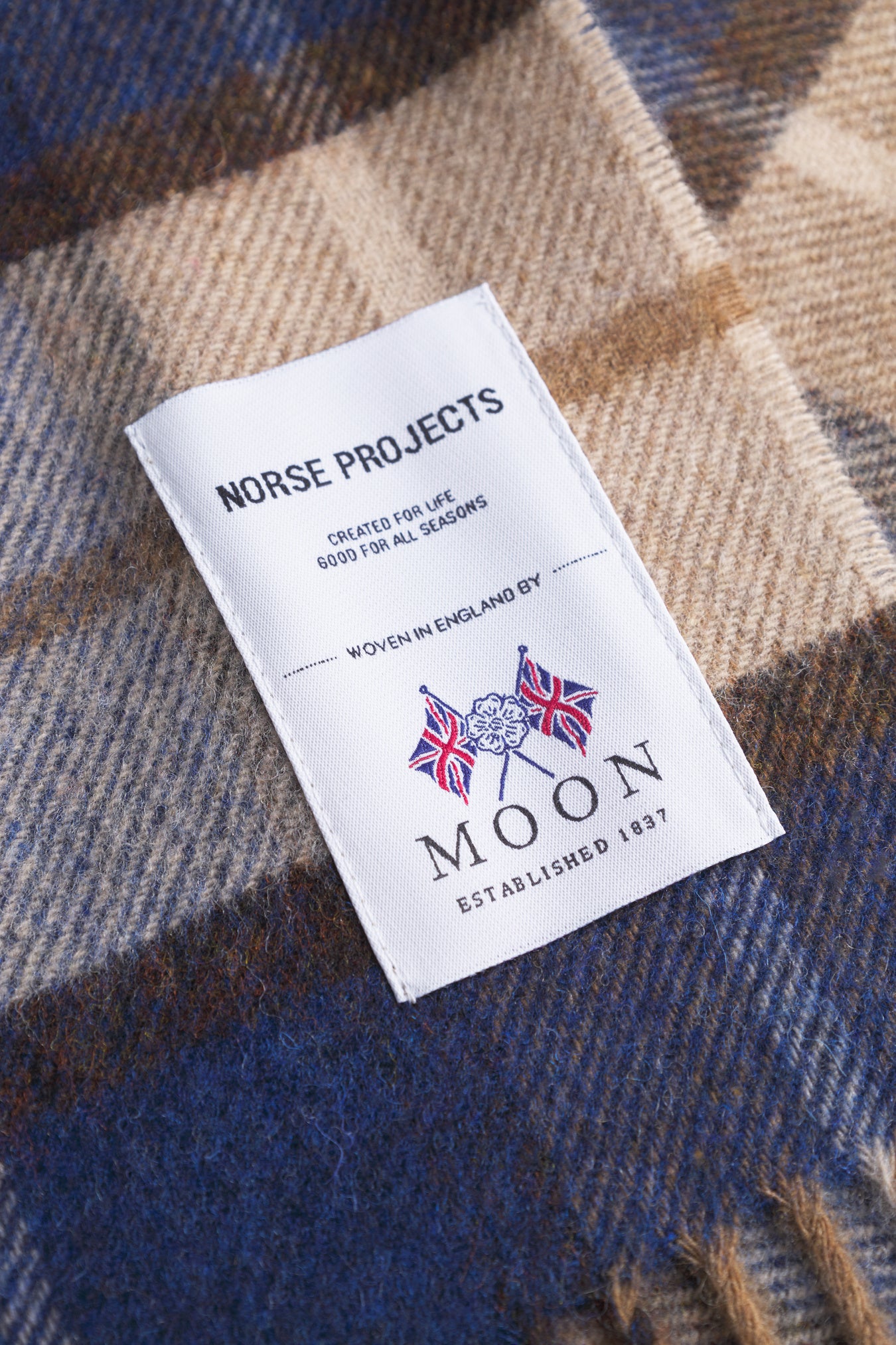 Moon Merino Lambswool Checked Scarf - Estate Blue
