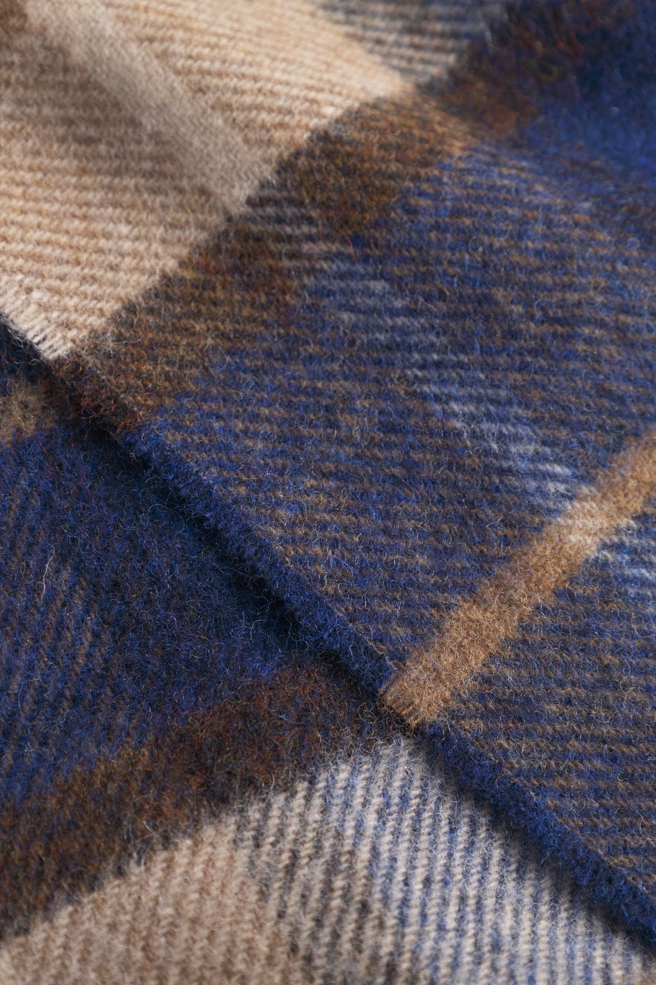 Moon Merino Lambswool Checked Scarf - Estate Blue