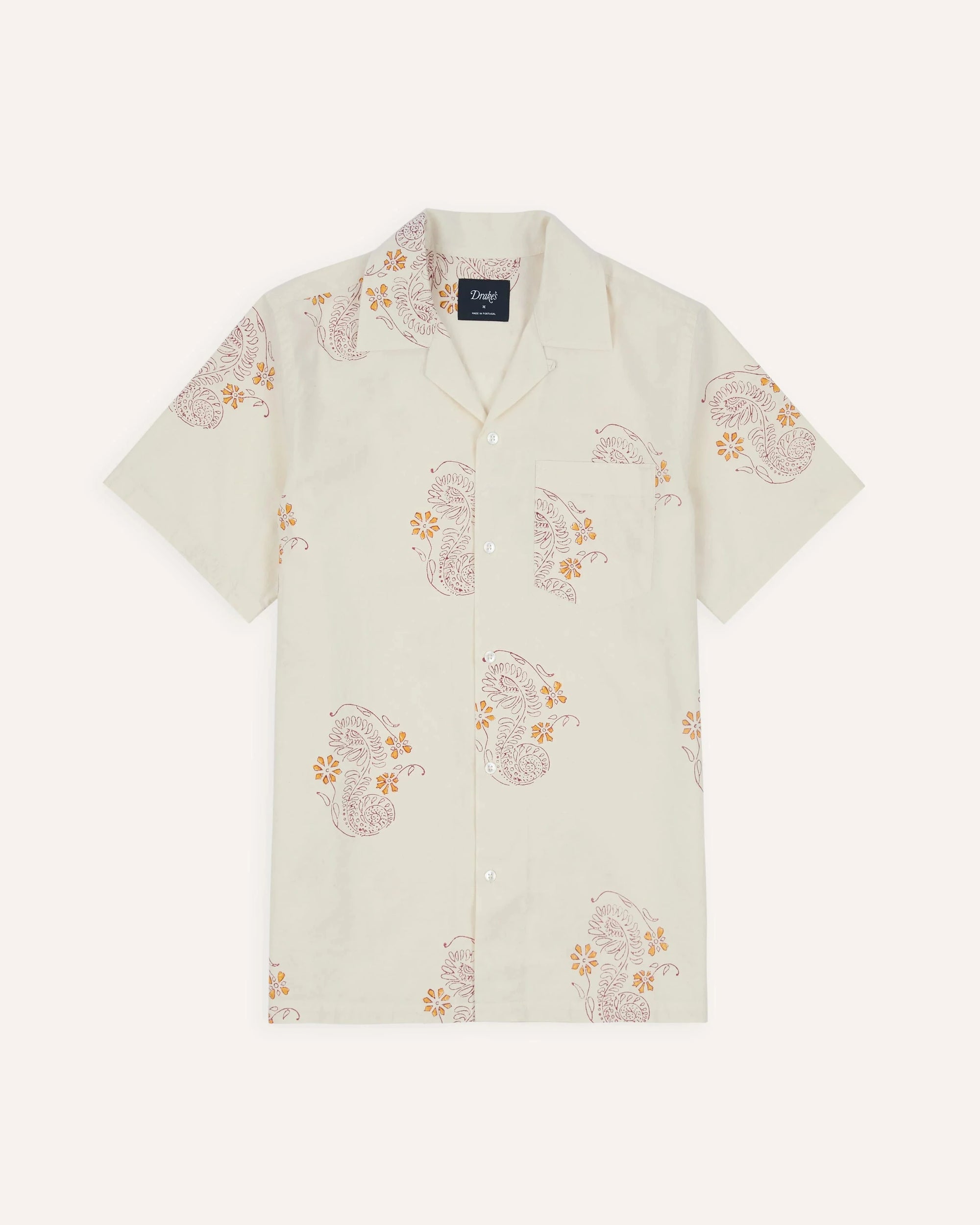 Floral Print SS Camp Collar - Off White Burgundy