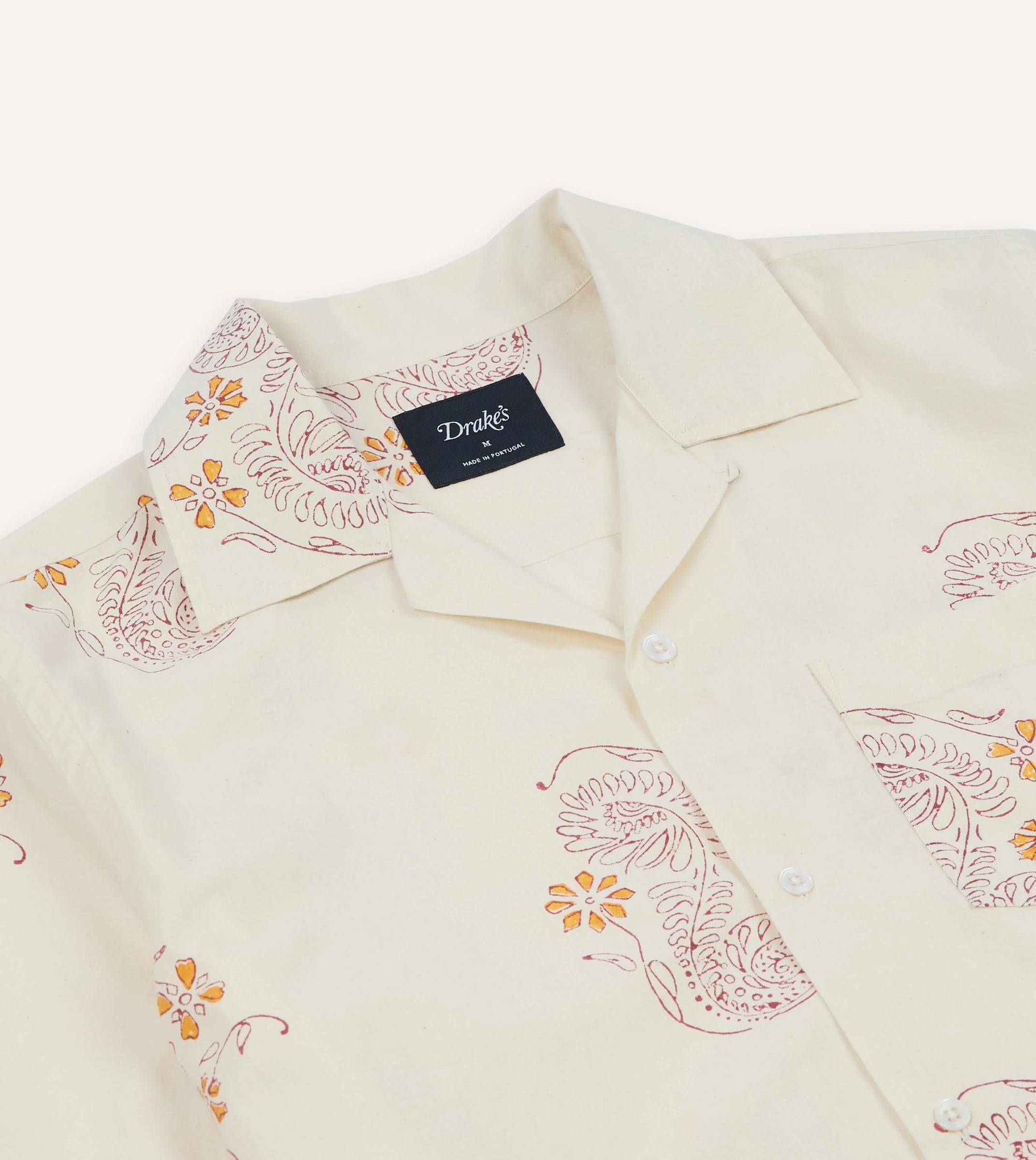 Floral Print SS Camp Collar - Off White Burgundy