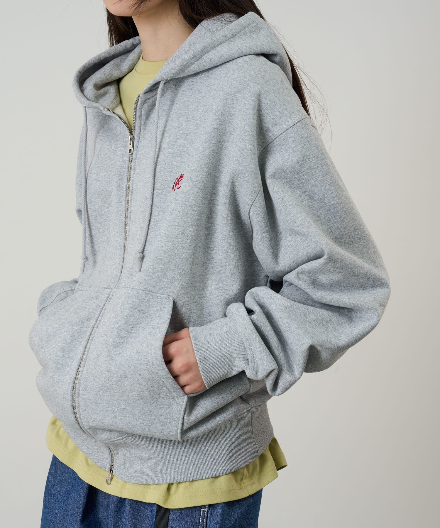 One Point Zip Hooded Sweatshirt - Heather Grey