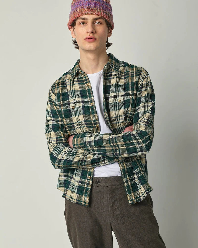 Glen Falls Waffle Madras LS - Green