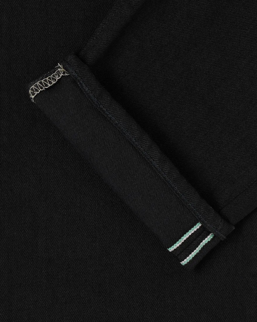 Regular Tapered Kaihara - Black x Black Stretch Denim Green and White Selvage