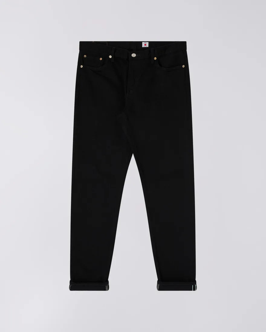 Regular Tapered Kaihara - Black x Black Stretch Denim Green and White Selvage