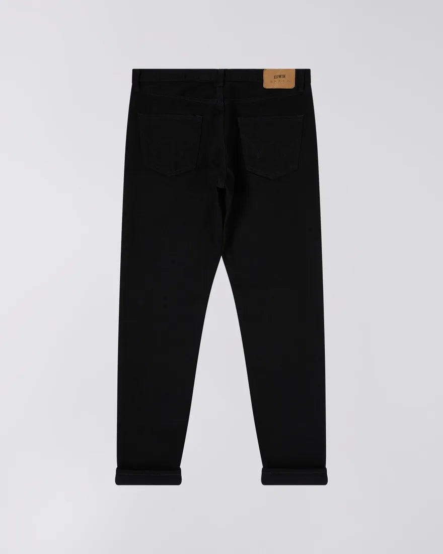 Regular Tapered Kaihara - Black x Black Stretch Denim Green and White Selvage