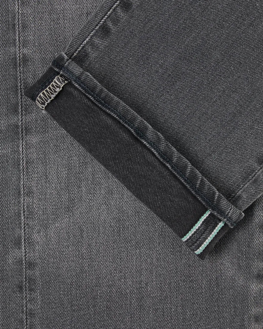 Slim Tapered Jeans - Black x Black Stretch Denim Green & White Selvage - Black Light Used