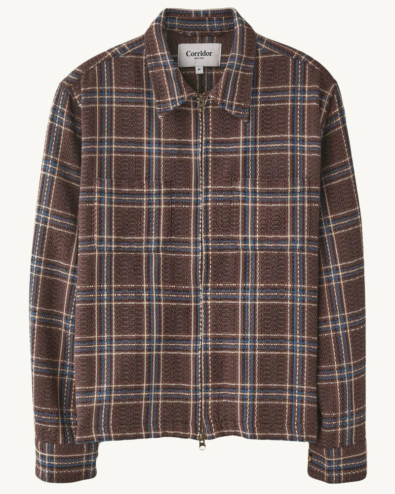 Venice Plaid Zip Jacket - Brown