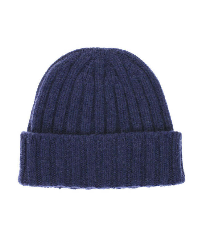 Knit Cap in Cashmere 2x2 Rib - Denim Blue