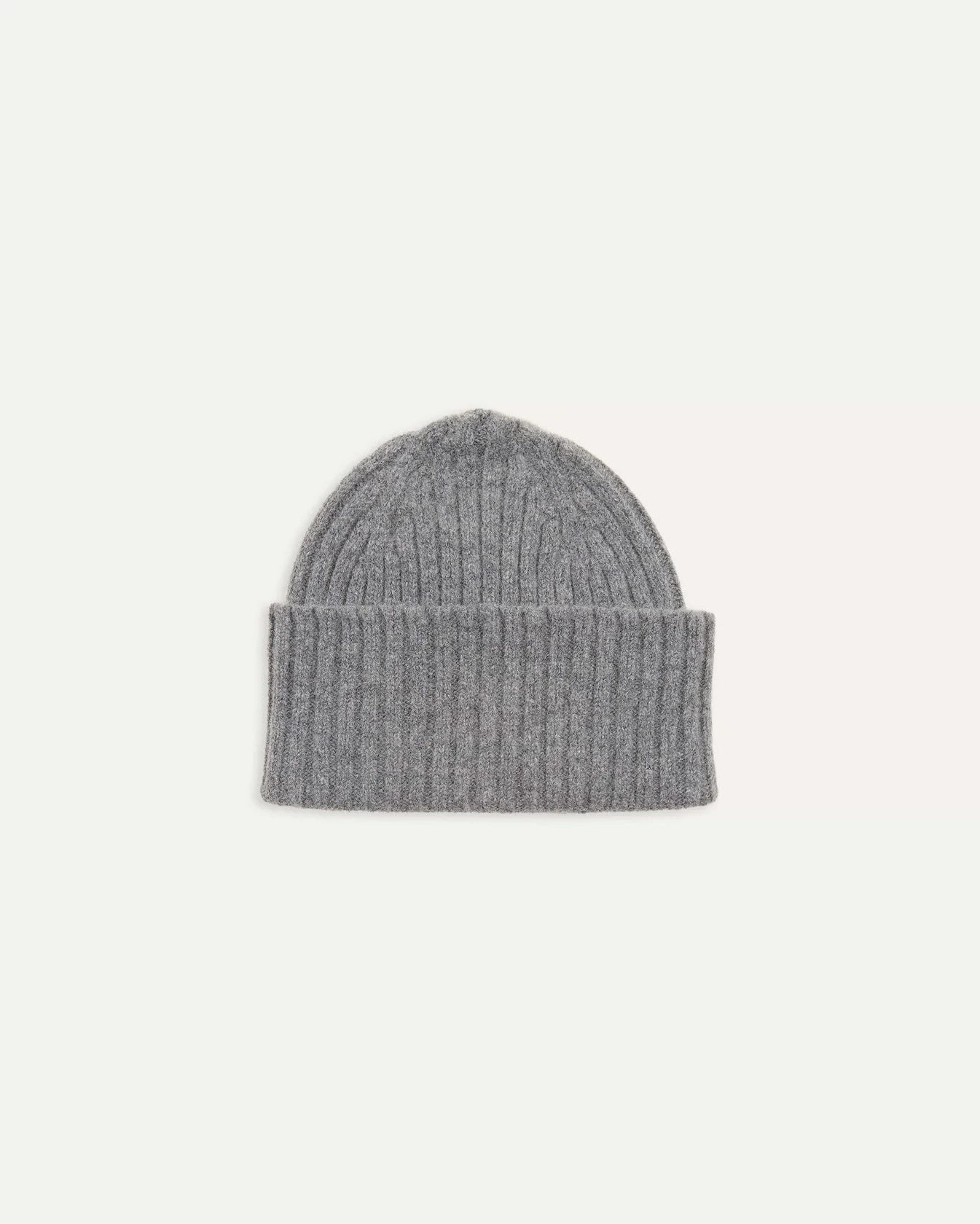 Lambswool Ribbed Knit Beanie - Grey