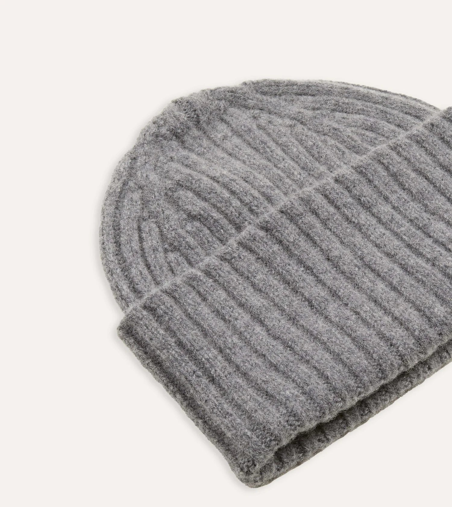 Lambswool Ribbed Knit Beanie - Grey
