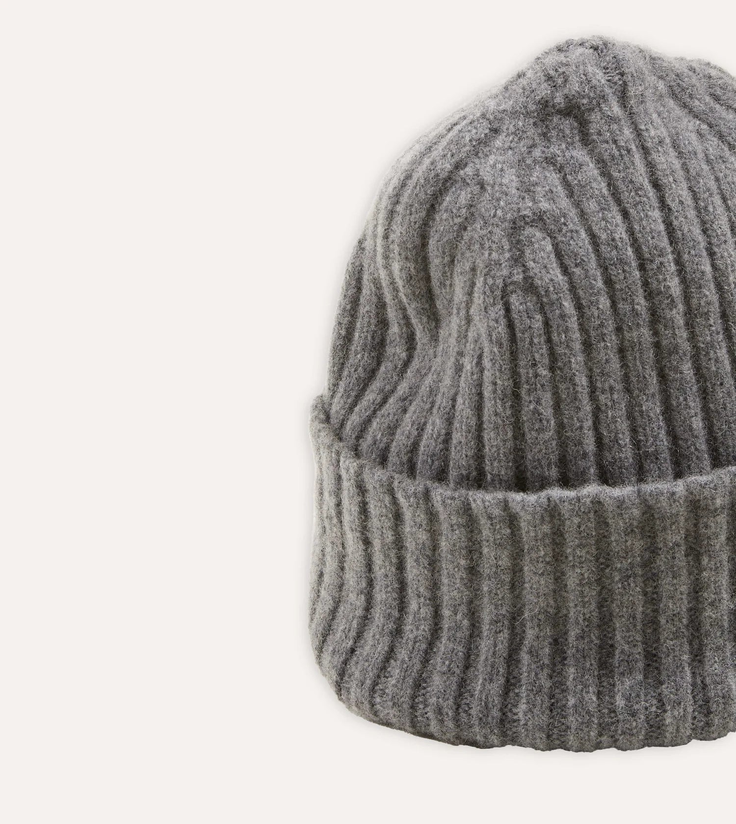 Lambswool Ribbed Knit Beanie - Grey