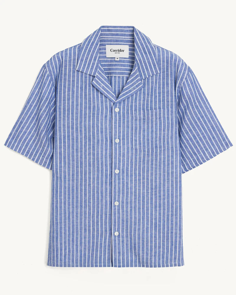 Linen Stripe SS - Blue