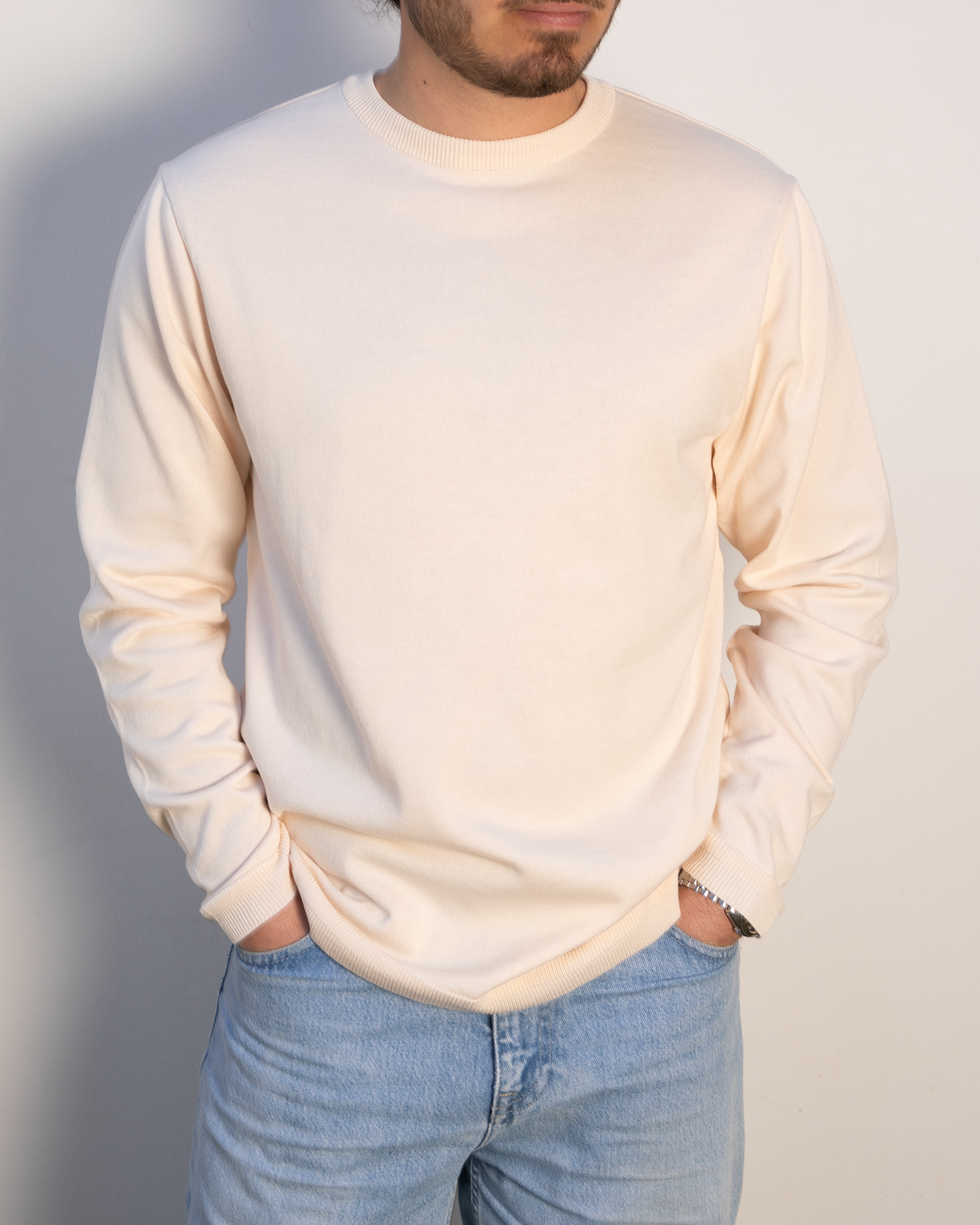Long Sleeve Knit T-Shirt - Off White