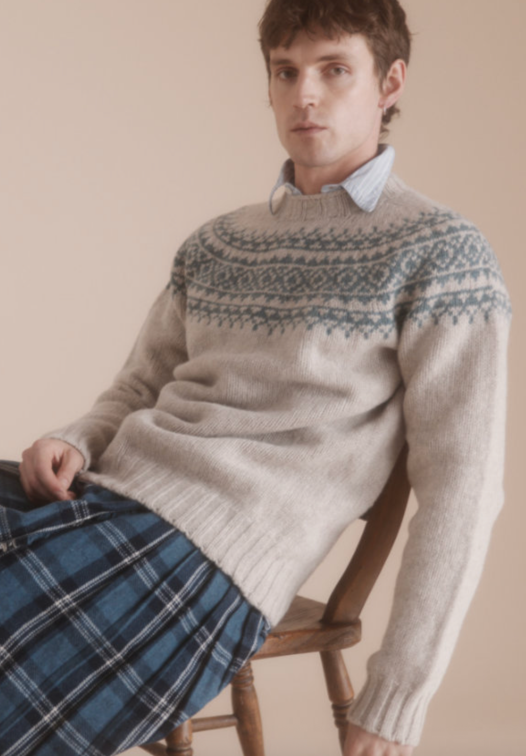 Chunky Yoke Crewneck Sweater - Vellum / Verdigris