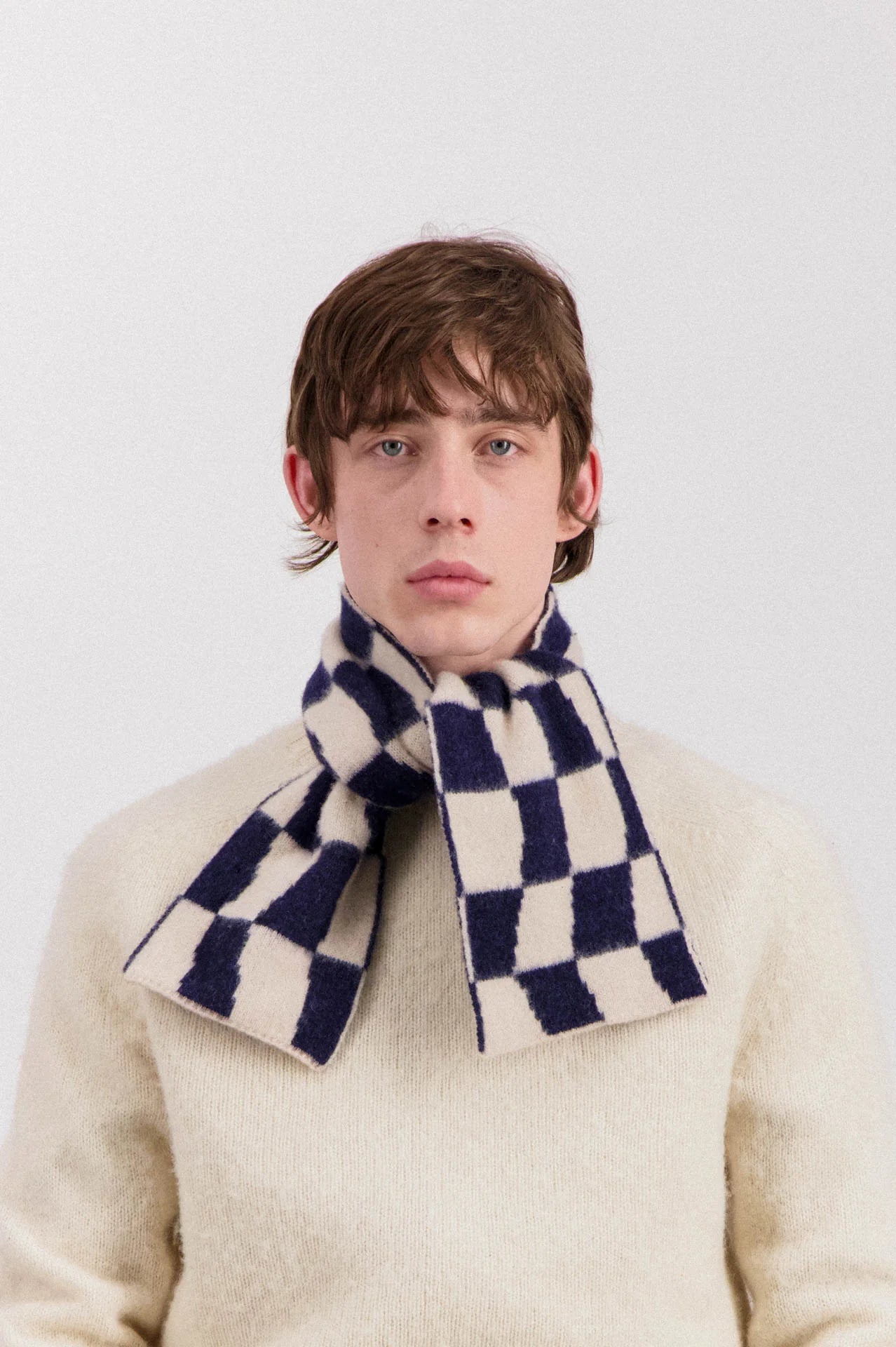 Mini Checkerboard Scarf - Navy