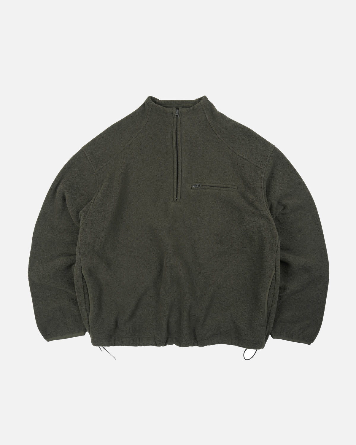 Mock Neck Fleece Anorak Parka - Dark Green