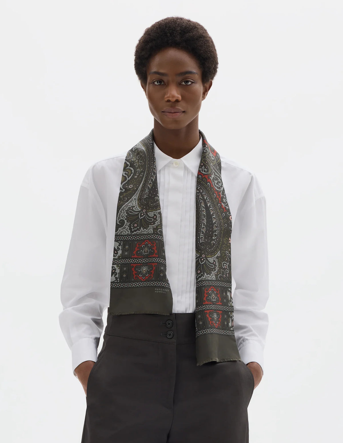 Paisley Scarf Silk - Soft Blue / Burnt Orange