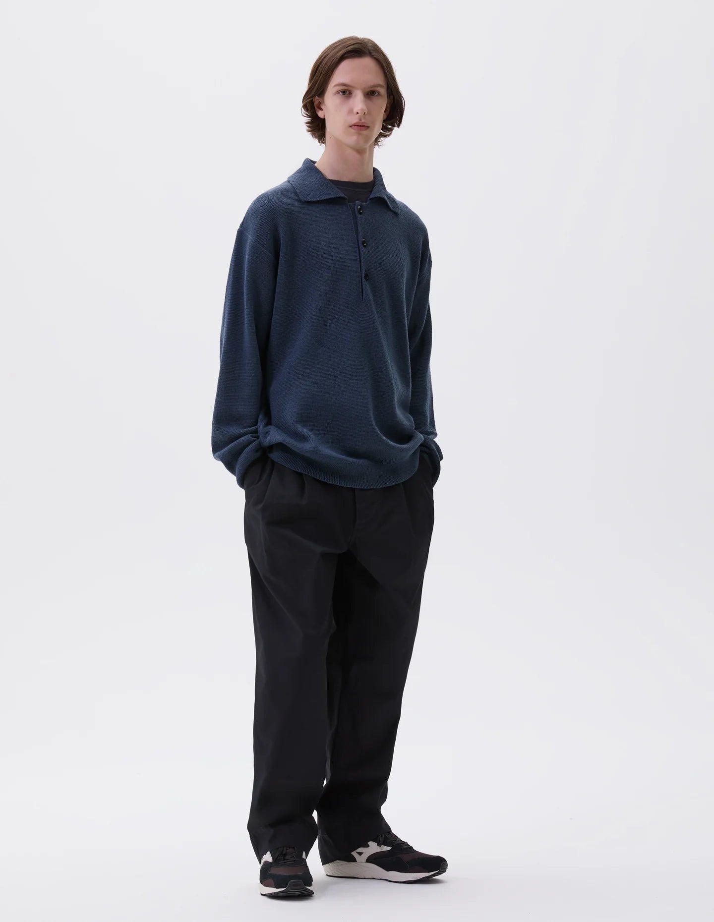 Oversized Knitted Polo Dry Wool - Uniform Blue