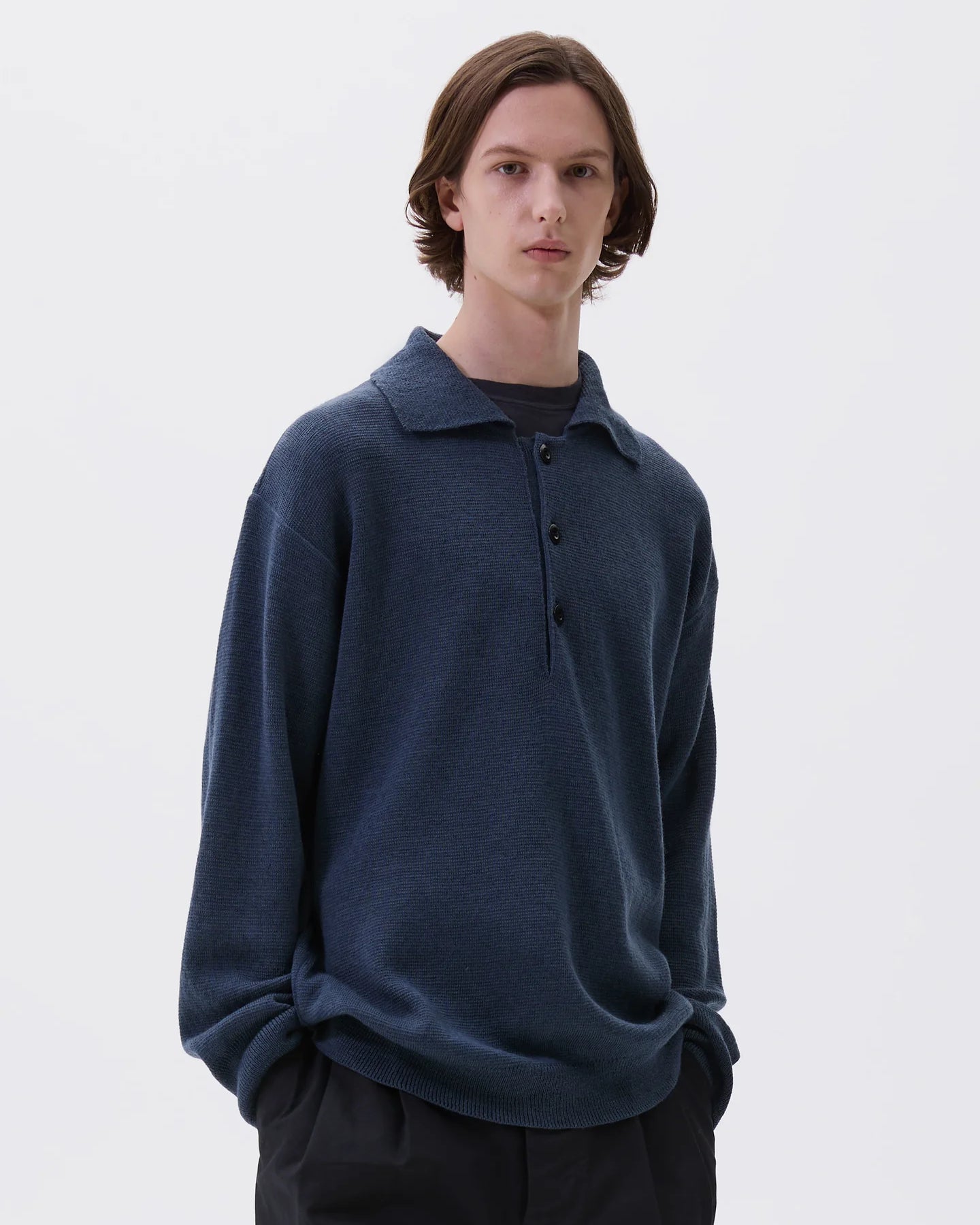Oversized Knitted Polo Dry Wool - Uniform Blue
