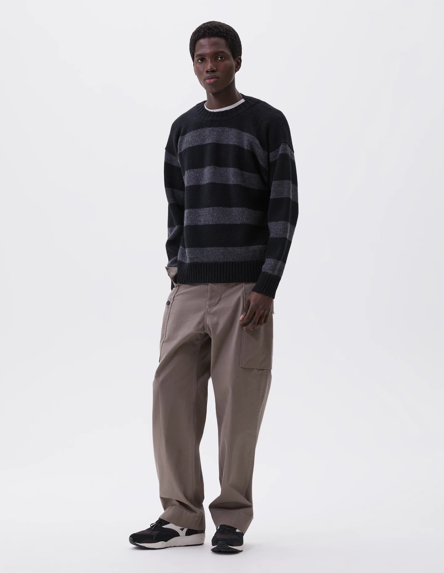 Graphic Striped Crew Virgin Wool - Black / Charcoal